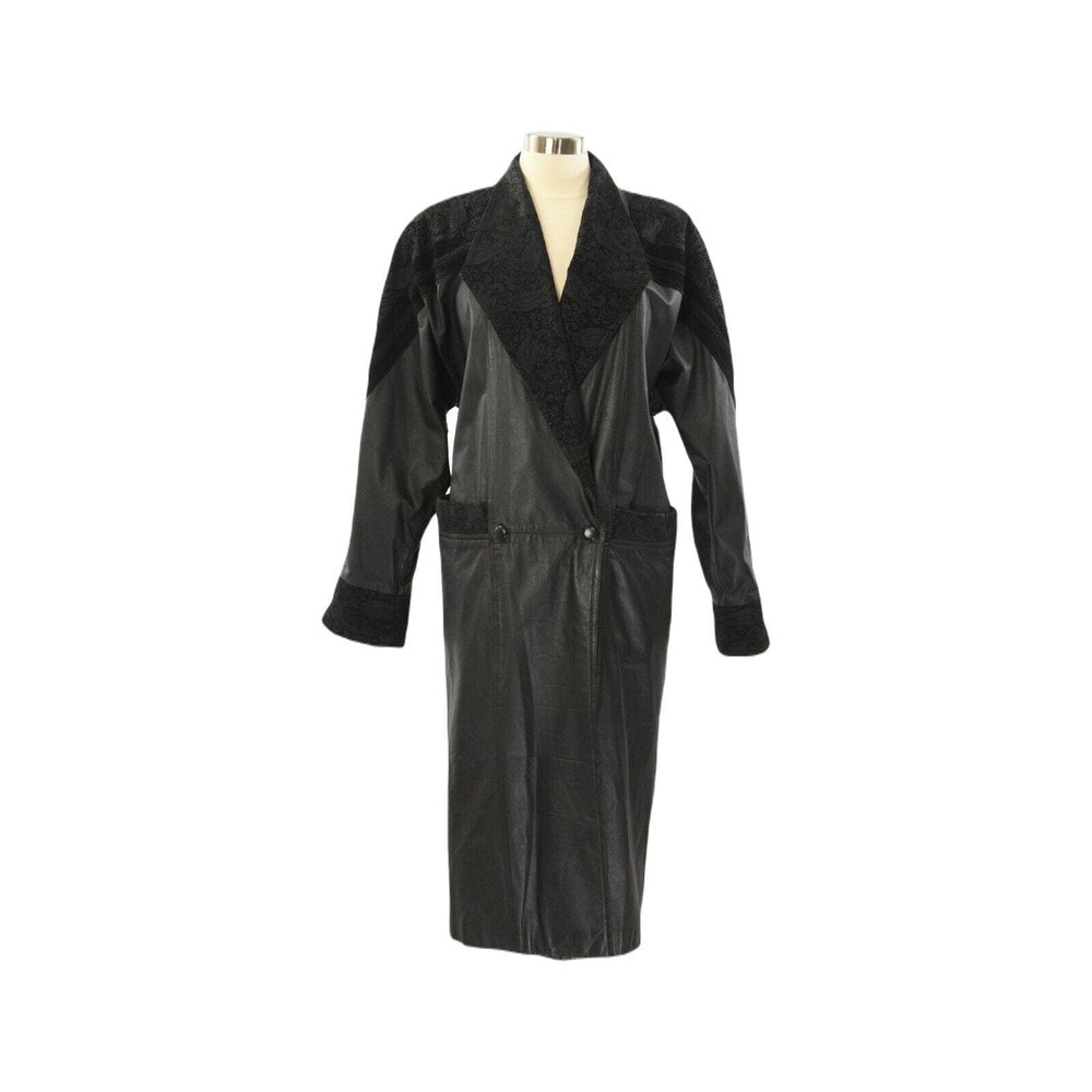 90s Pelle Studio Vintage Black Long Leather Coat Gothic Coat Womens S